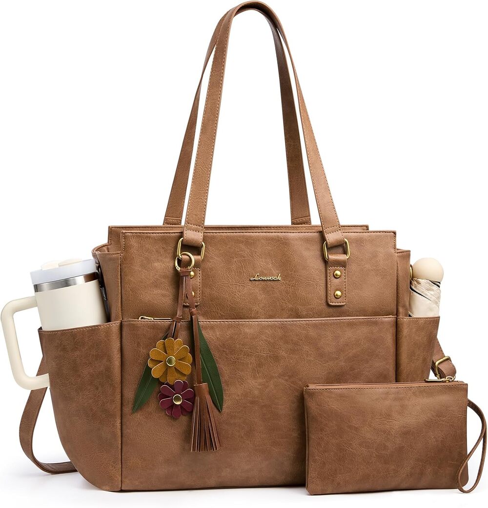 LOVEVOOK Laptop Tote Bag for Women, Vintage Work Teacher Bag with Clutch